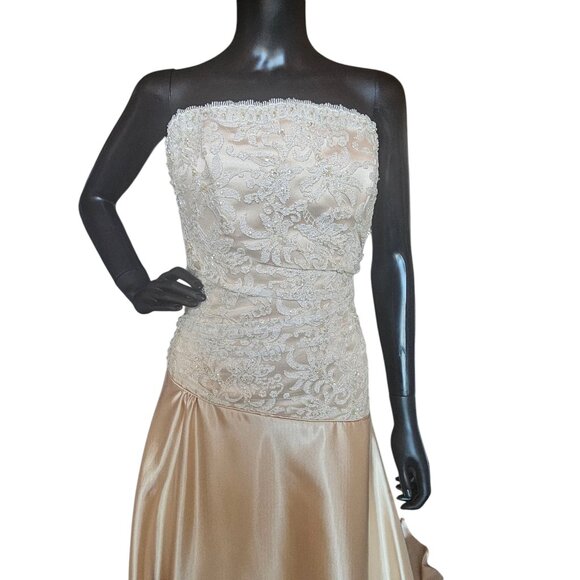 Gold Charmeuse Asymmetrical Wedding Gown - Maggie Sottero - Picture 4 of 8